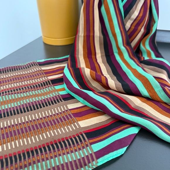 Vintage 1970s retro multicolour stripe skinny silk scarf - Picture 3 of 3